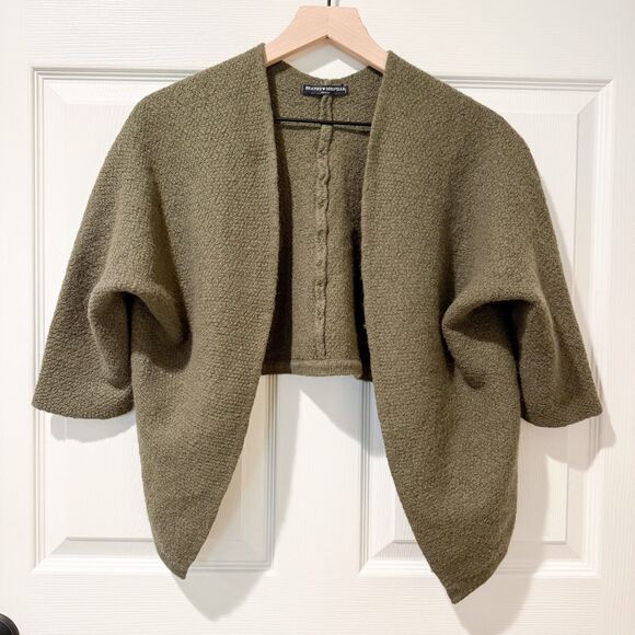 Brandy Melville Italian Cotton Blend Shrug Shoulder Olive Green One Size Open - Picture 1 of 9